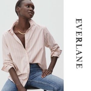Everlane Nude Striped Button Down Blouse Size 6